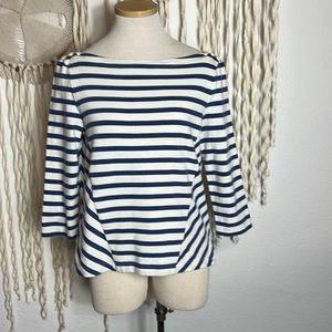 Veronica Beard Blue Cream Nautical Stripe Boatneck Top Size M